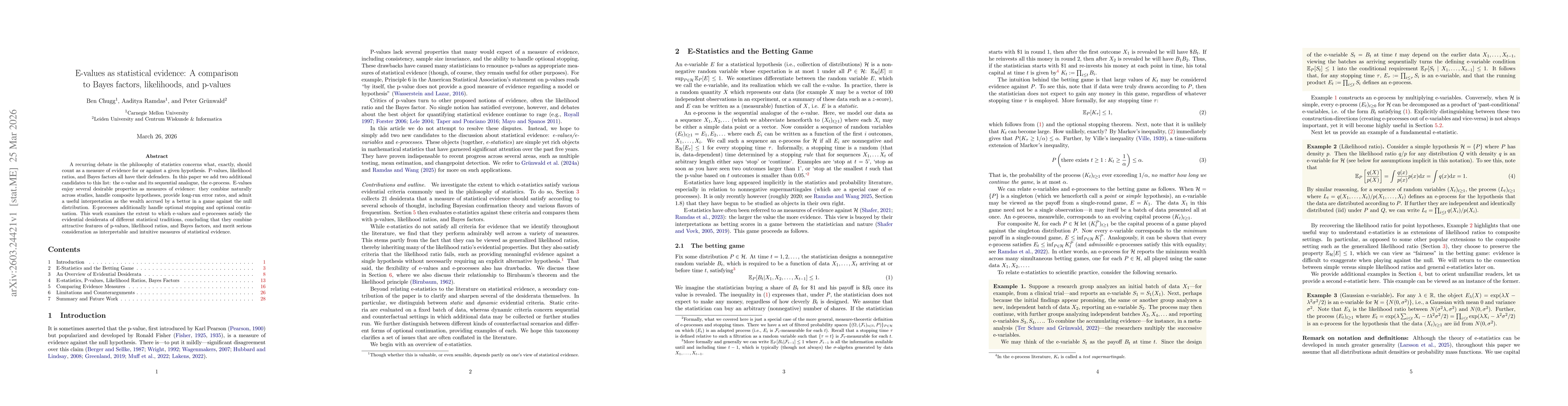 Thumbnail for E-values as statistical evidence: A comparison to Bayes factors, likelihoods, and p-values