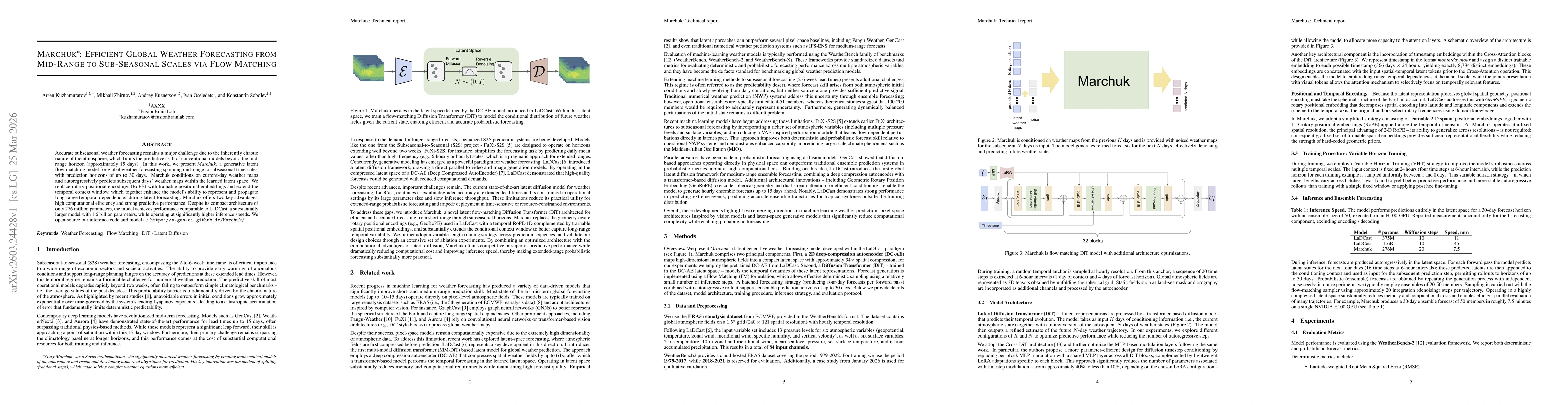 Thumbnail for Marchuk: Efficient Global Weather Forecasting from Mid-Range to Sub-Seasonal Scales via Flow Matching
