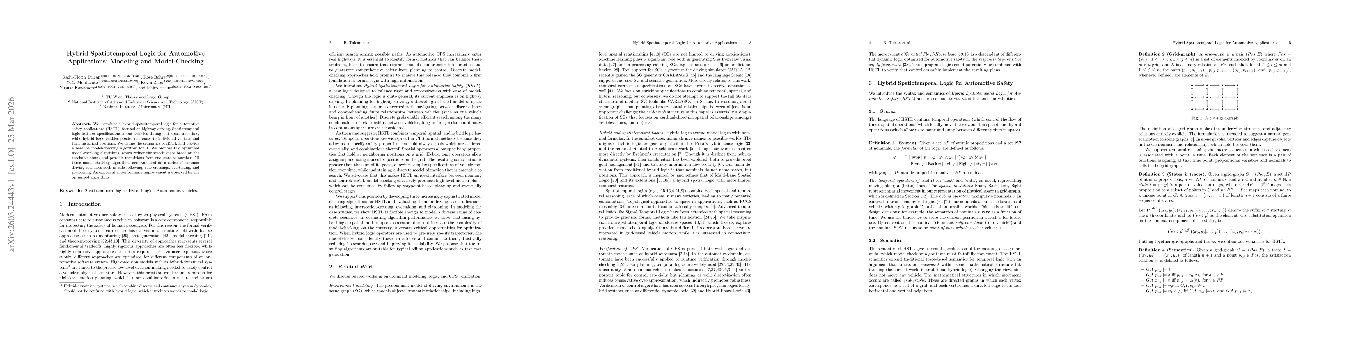 Thumbnail for Hybrid Spatiotemporal Logic for Automotive Applications: Modeling and Model-Checking