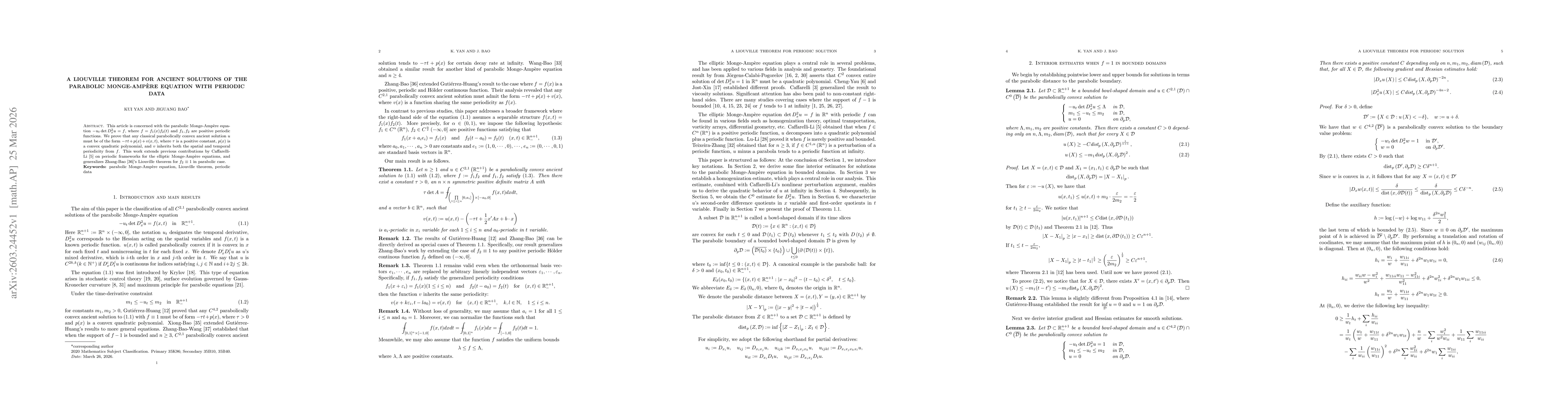 Thumbnail for A Liouville theorem for ancient solutions of the parabolic Monge-Ampère equation with periodic data