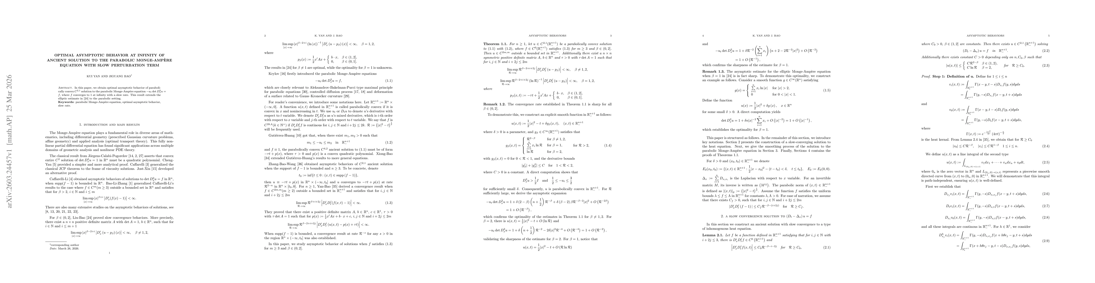Thumbnail for Optimal Asymptotic Behavior at Infinity of Ancient Solution to the Parabolic Monge-Ampère Equation with Slow Perturbation Term