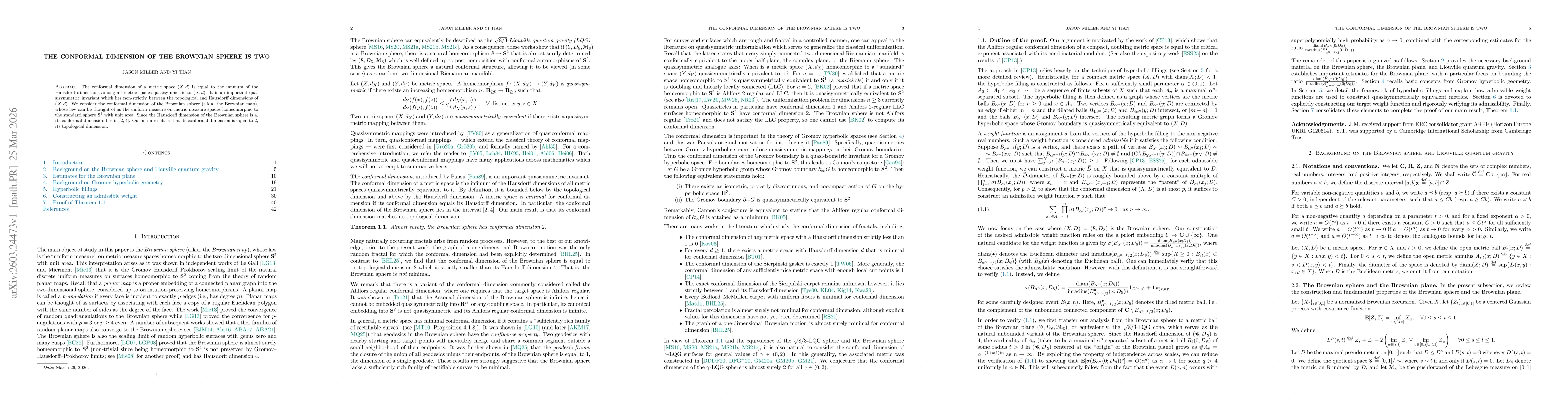 Thumbnail for The conformal dimension of the Brownian sphere is two