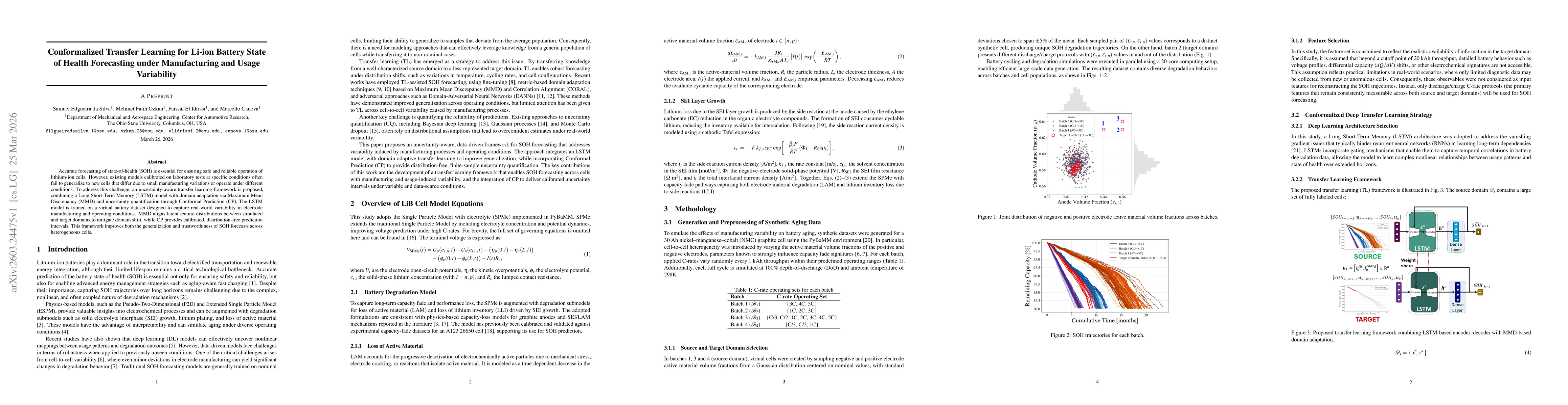 Thumbnail for Conformalized Transfer Learning for Li-ion Battery State of Health Forecasting under Manufacturing and Usage Variability