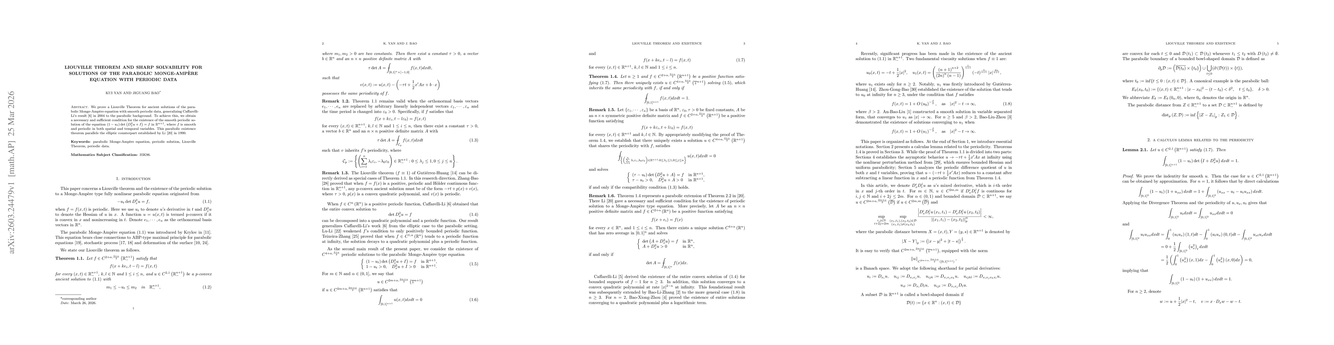 Thumbnail for Liouville theorem and sharp solvability for solutions of the parabolic Monge-Ampère equation with periodic data