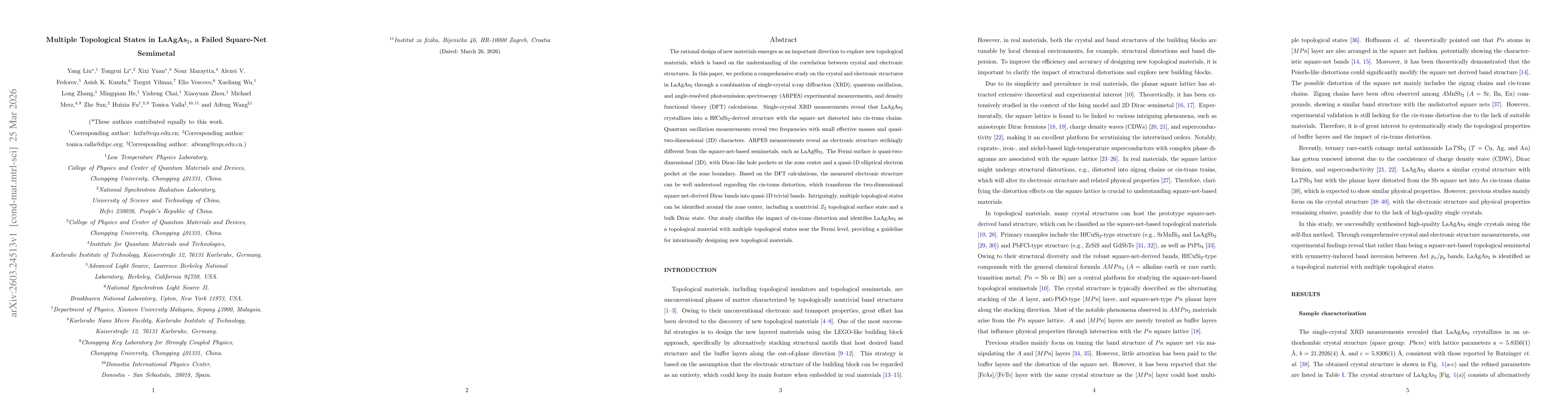 Thumbnail for Multiple Topological States in LaAgAs2, a Failed Square-Net Semimetal