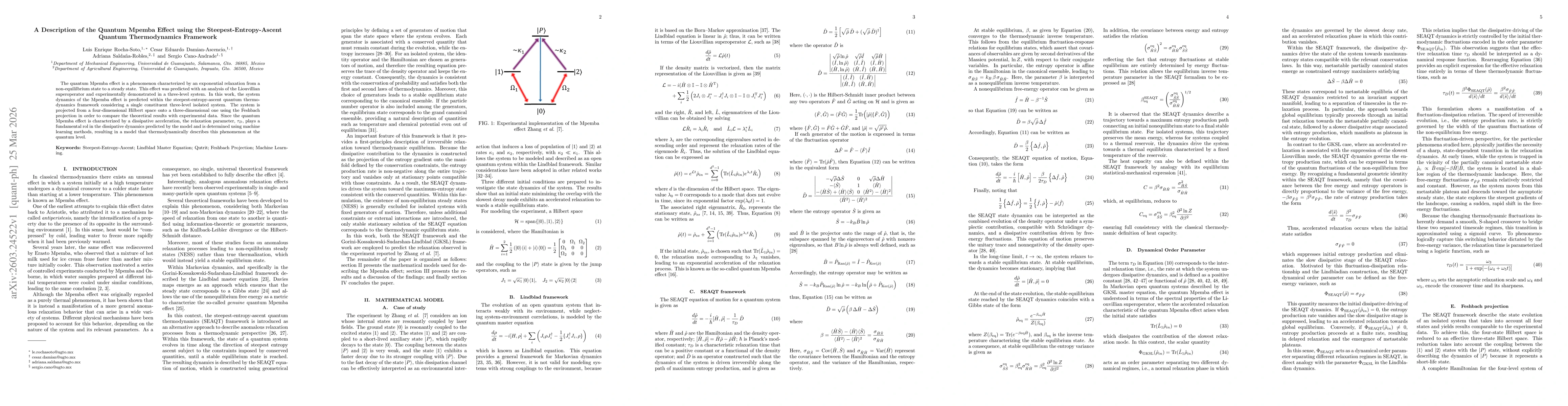 Thumbnail for A Description of the Quantum Mpemba Effect using the Steepest-Entropy-Ascent Quantum Thermodynamics Framework
