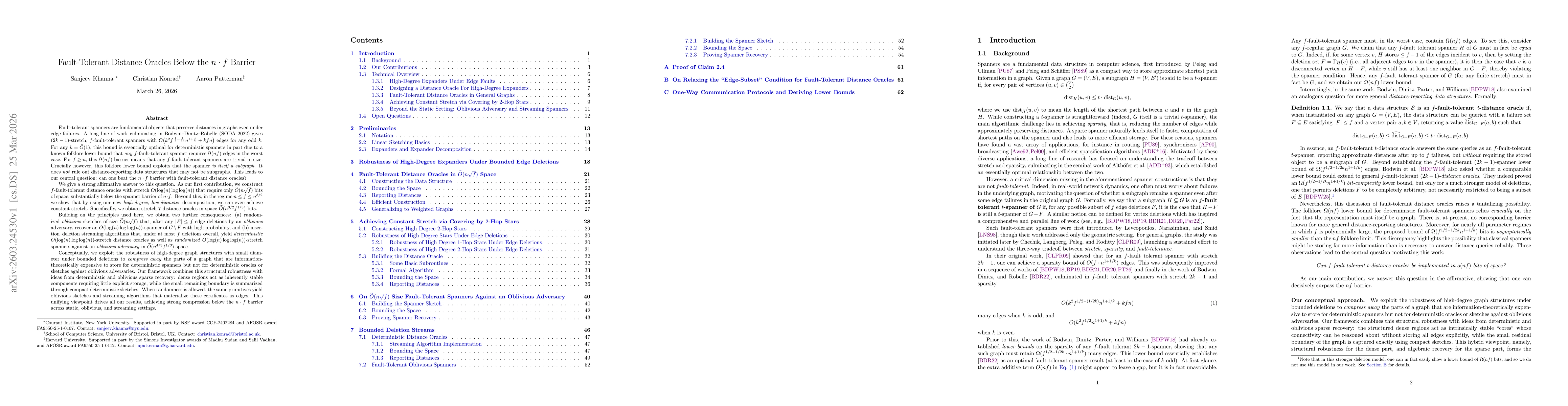 Thumbnail for Fault-Tolerant Distance Oracles Below the $n \cdot f$ Barrier