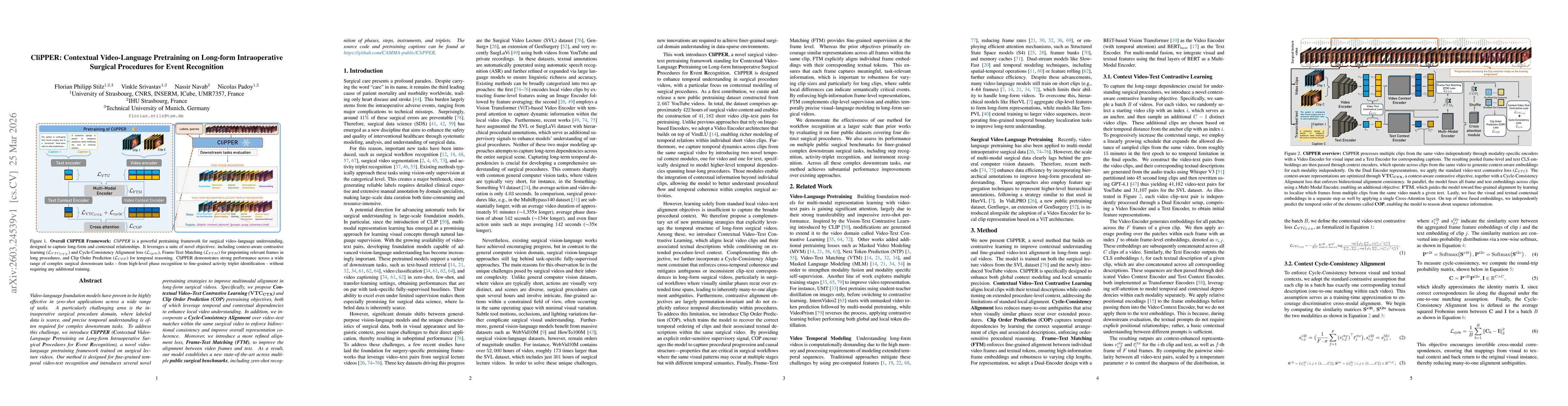 Thumbnail for CliPPER: Contextual Video-Language Pretraining on Long-form Intraoperative Surgical Procedures for Event Recognition