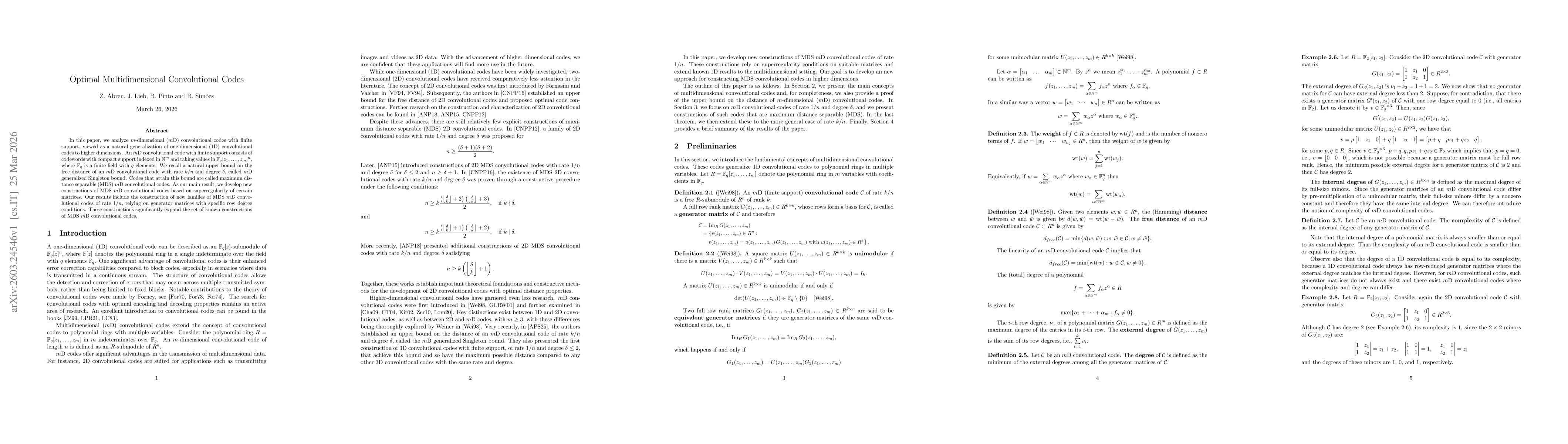 Thumbnail for Optimal Multidimensional Convolutional Codes