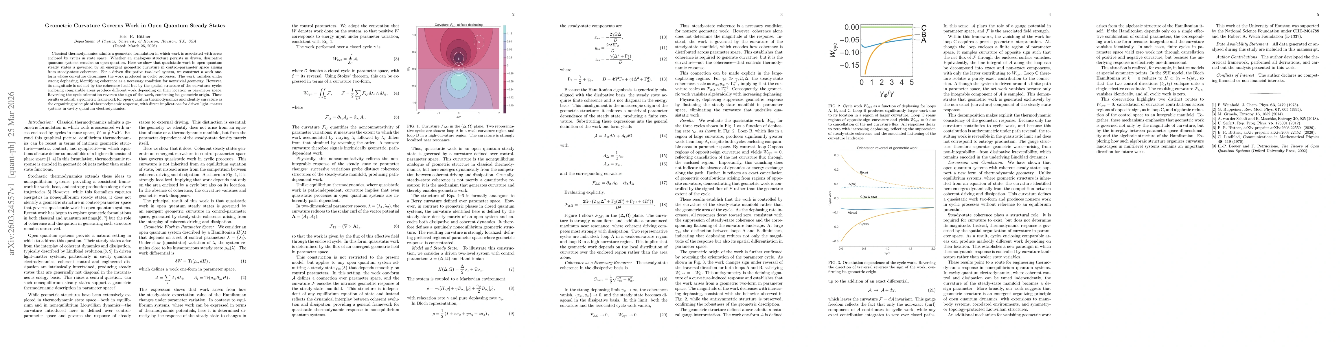 Thumbnail for Geometric Curvature Governs Work in Open Quantum Steady States