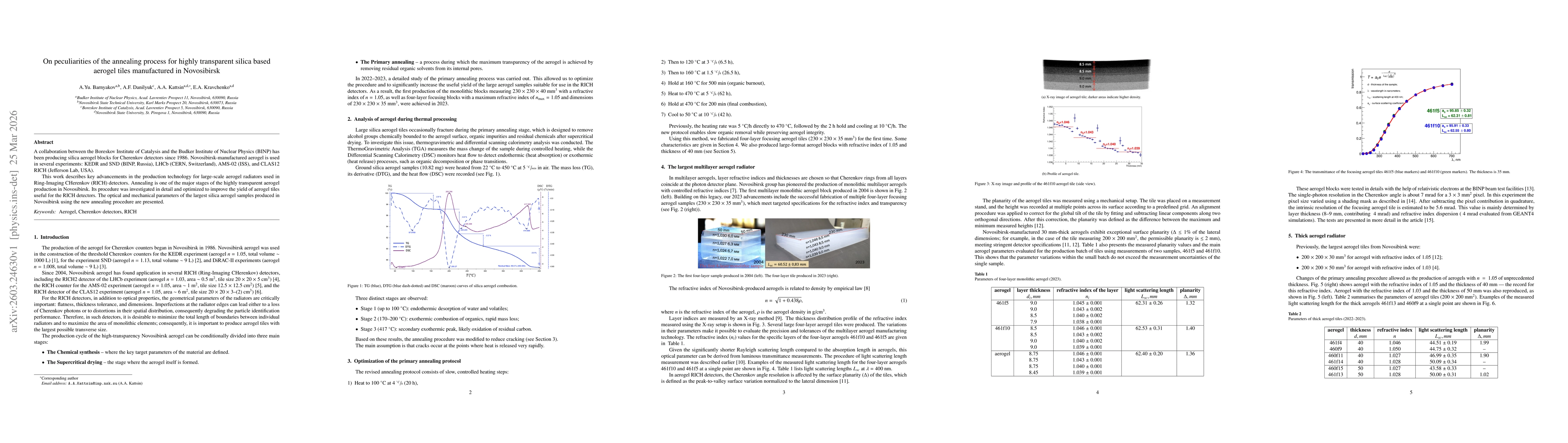 Thumbnail for On peculiarities of the annealing process for highly transparent silica based aerogel tiles manufactured in Novosibirsk