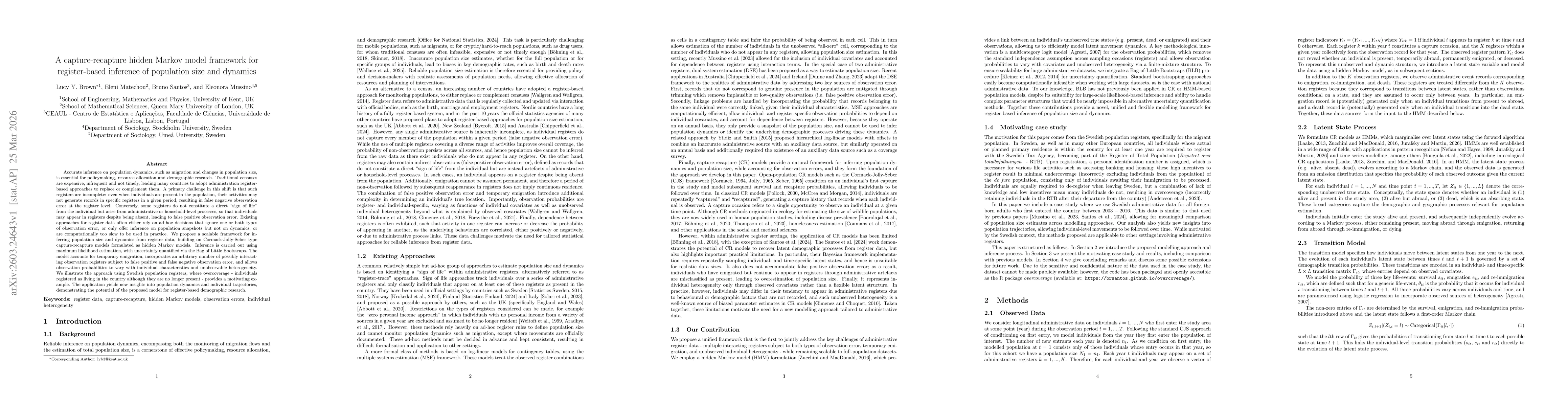 Thumbnail for A capture-recapture hidden Markov model framework for register-based inference of population size and dynamics
