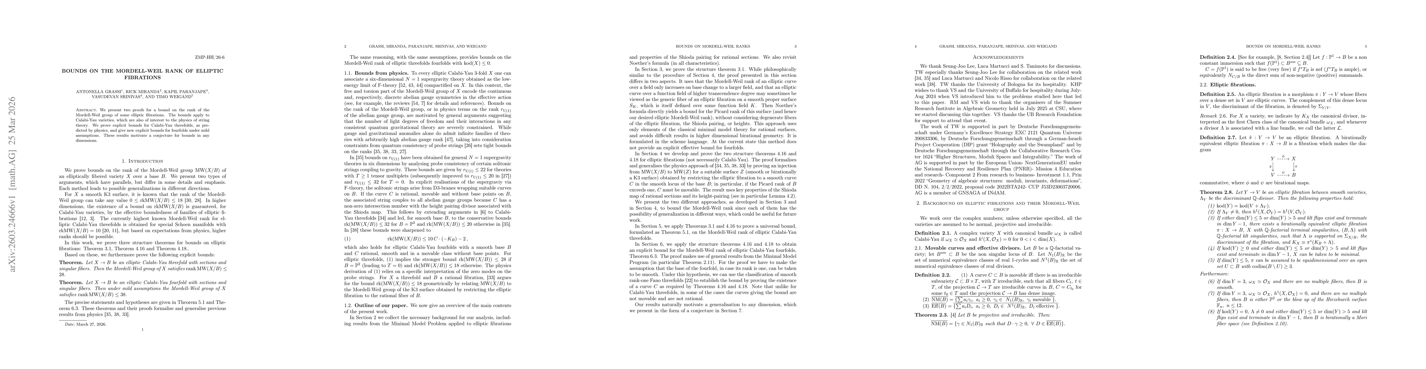 Thumbnail for Bounds on the Mordell-Weil rank of elliptic fibrations