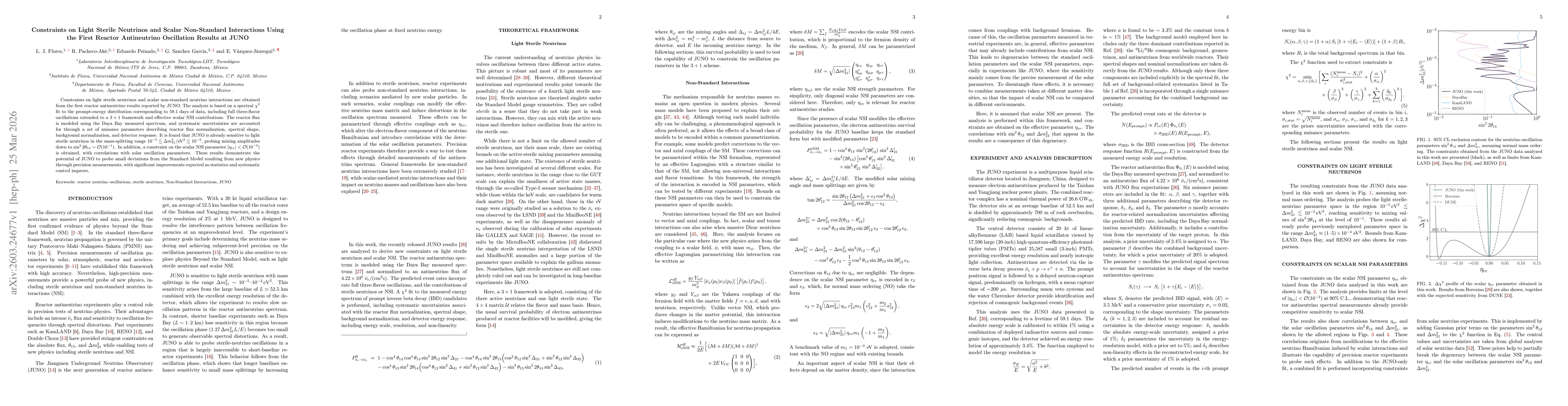 Thumbnail for Constraints on Light Sterile Neutrinos and Scalar Non-Standard Interactions Using the First Reactor Antineutrino Oscillation Results at JUNO