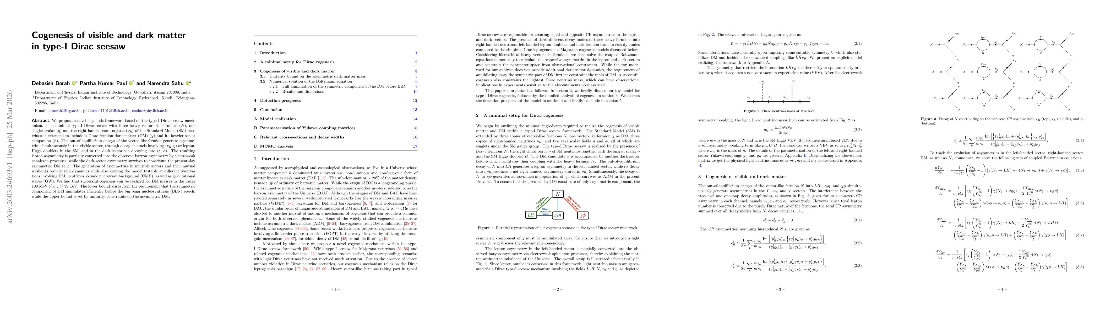 Thumbnail for Cogenesis of visible and dark matter in type-I Dirac seesaw