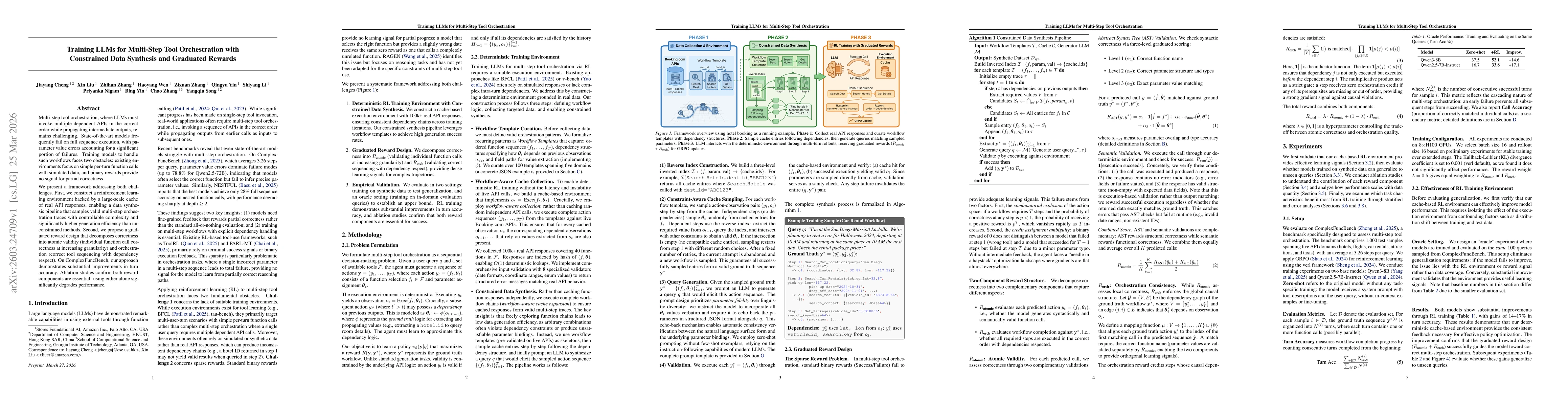 Thumbnail for Training LLMs for Multi-Step Tool Orchestration with Constrained Data Synthesis and Graduated Rewards
