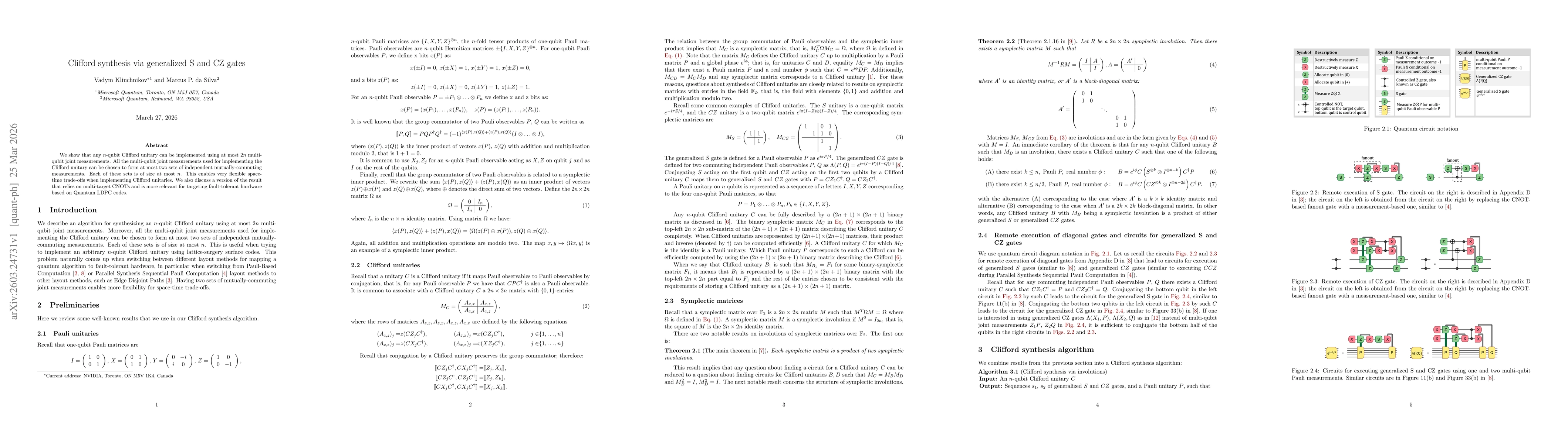 Thumbnail for Clifford synthesis via generalized S and CZ gates