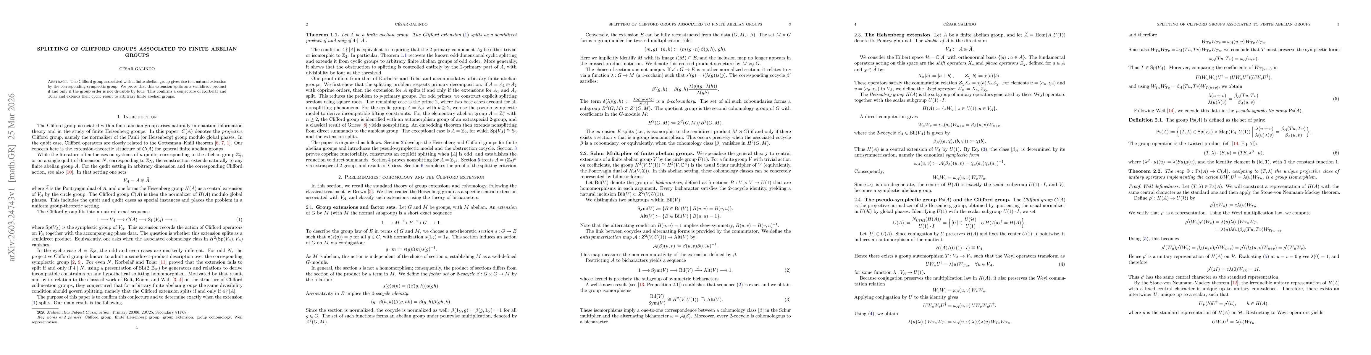 Thumbnail for Splitting of Clifford groups associated to finite abelian groups