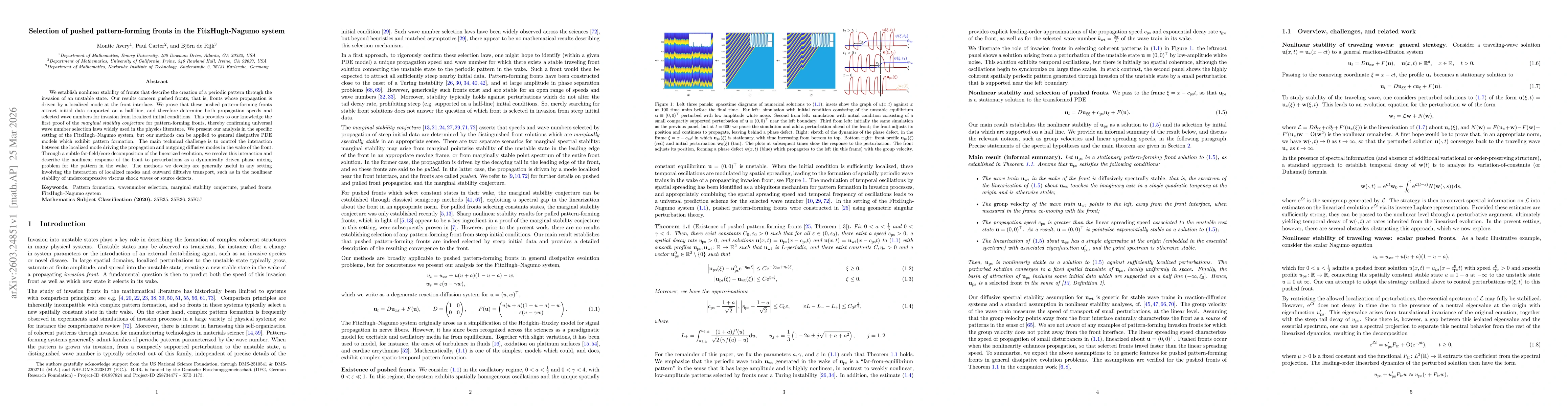 Thumbnail for Selection of pushed pattern-forming fronts in the FitzHugh-Nagumo system