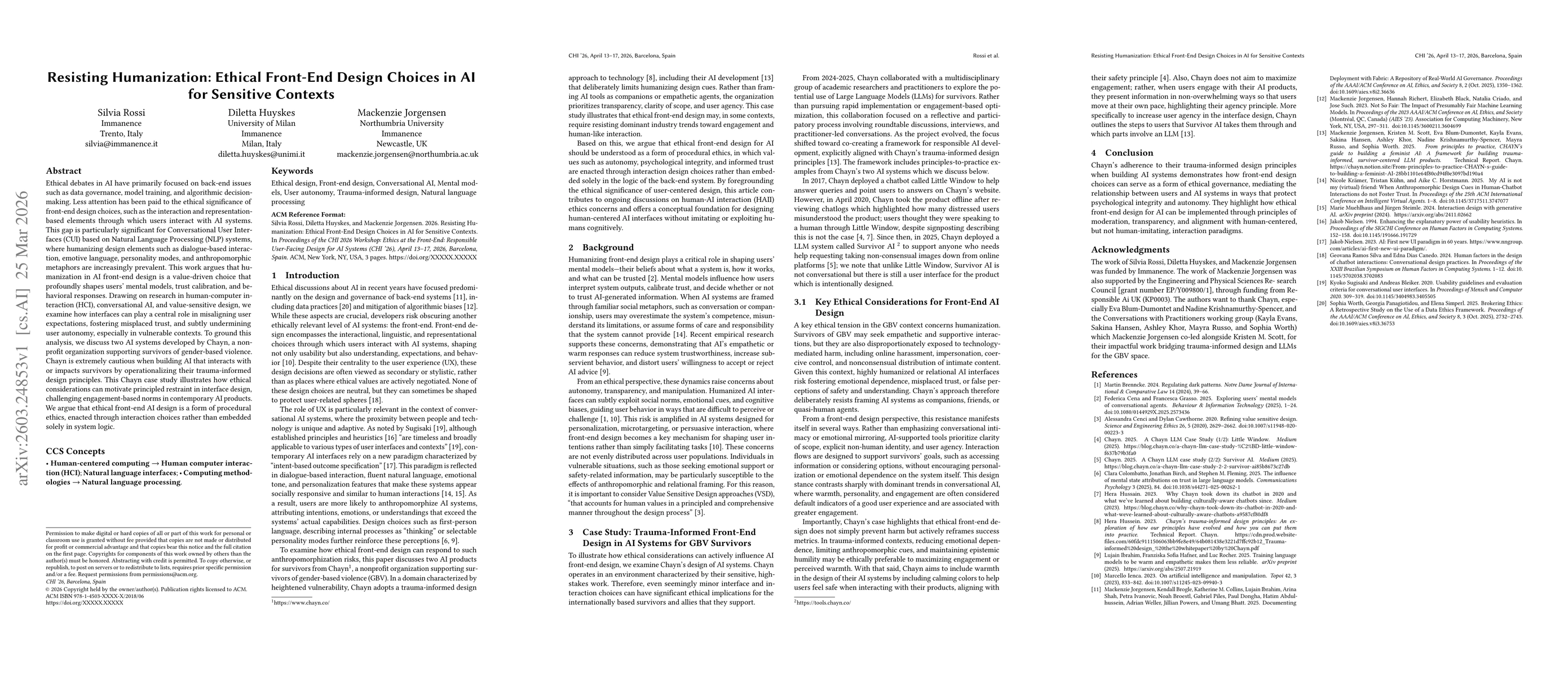Thumbnail for Resisting Humanization: Ethical Front-End Design Choices in AI for Sensitive Contexts