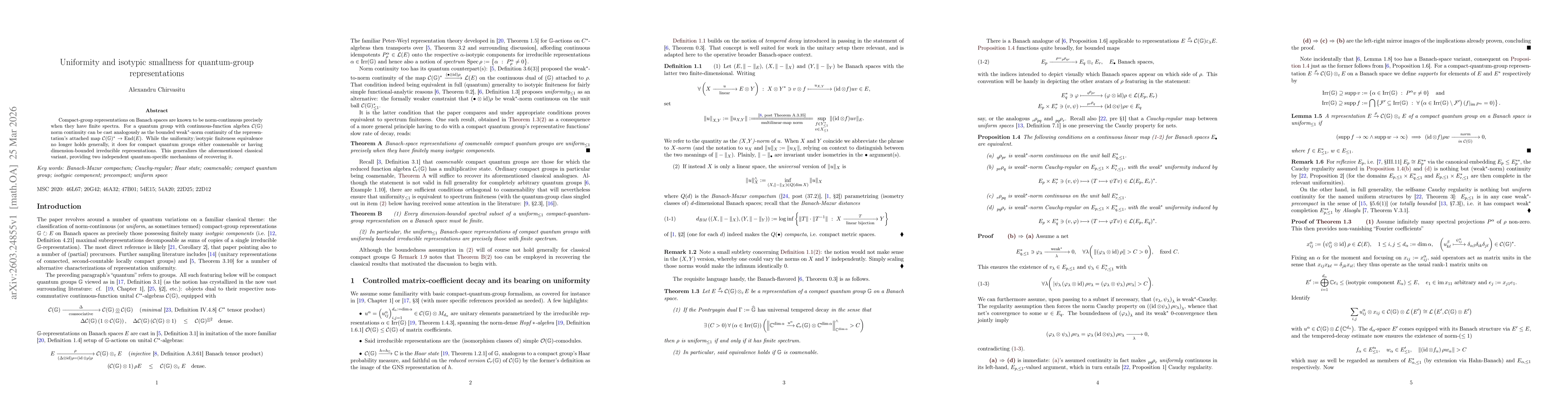 Thumbnail for Uniformity and isotypic smallness for quantum-group representations