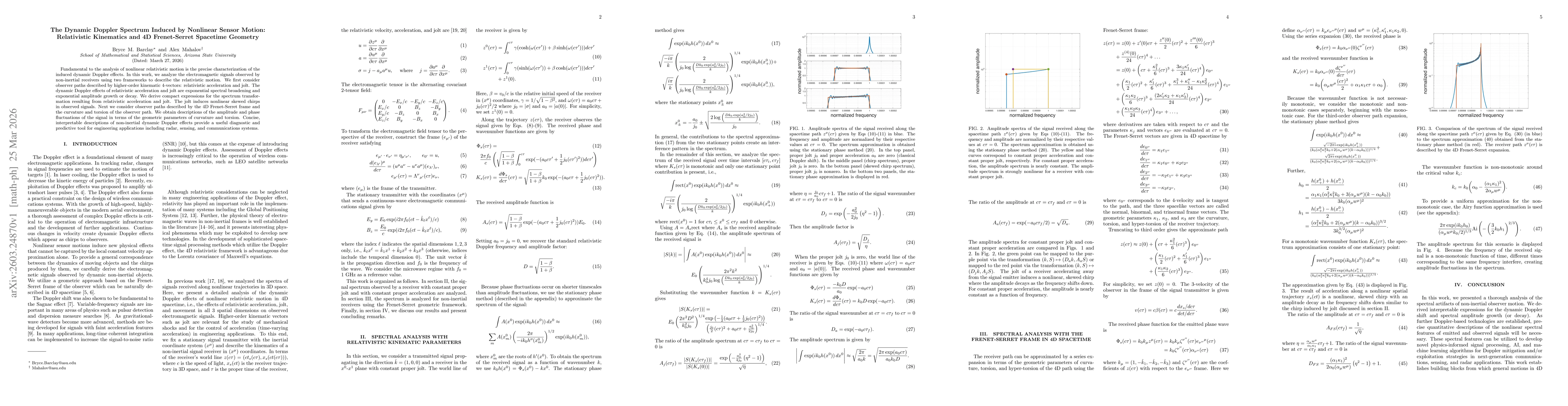 Thumbnail for The Dynamic Doppler Spectrum Induced by Nonlinear Sensor Motion: Relativistic Kinematics and 4D Frenet-Serret Spacetime Geometry