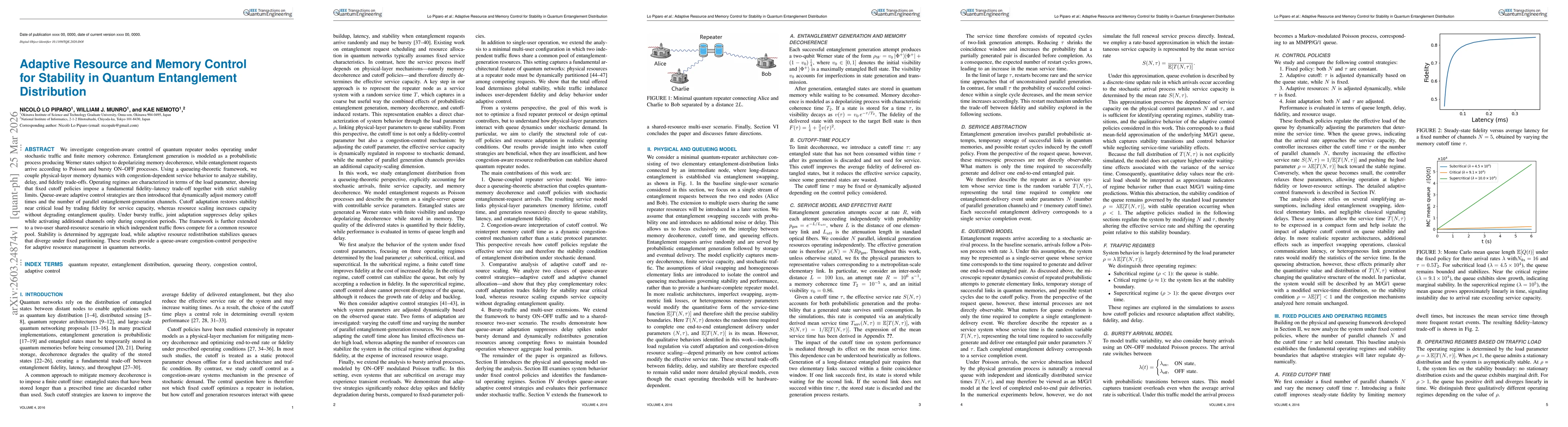 Thumbnail for Adaptive Resource and Memory Control for Stability in Quantum Entanglement Distribution