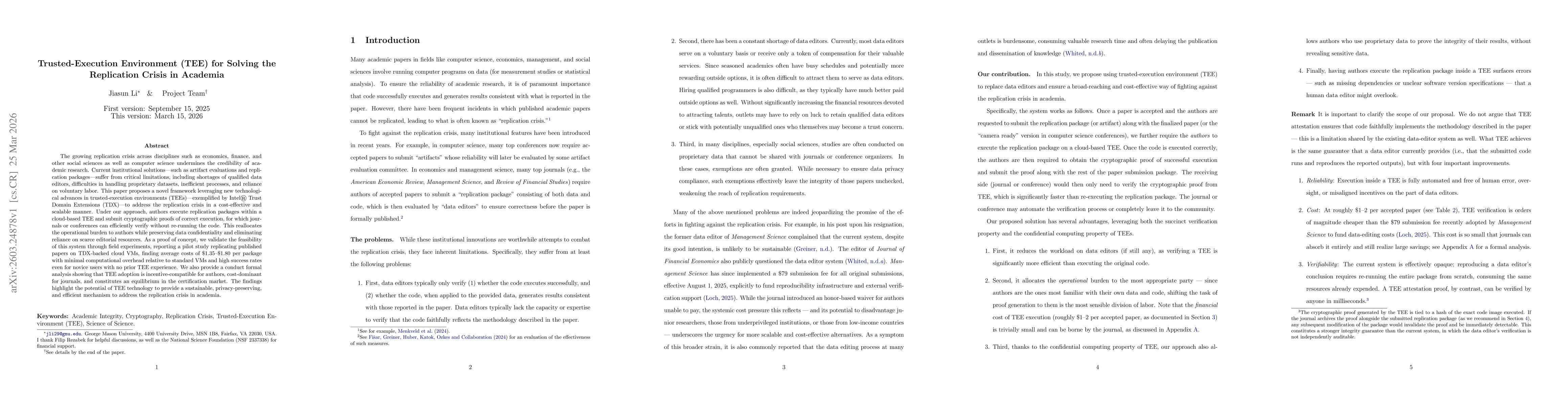Thumbnail for Trusted-Execution Environment (TEE) for Solving the Replication Crisis in Academia