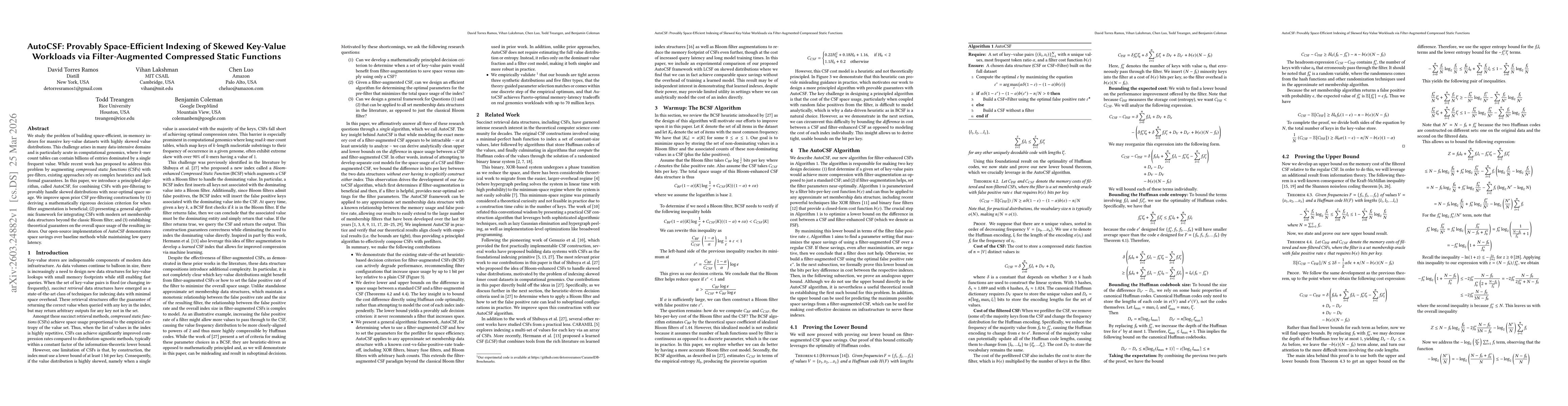 Thumbnail for AutoCSF: Provably Space-Efficient Indexing of Skewed Key-Value Workloads via Filter-Augmented Compressed Static Functions