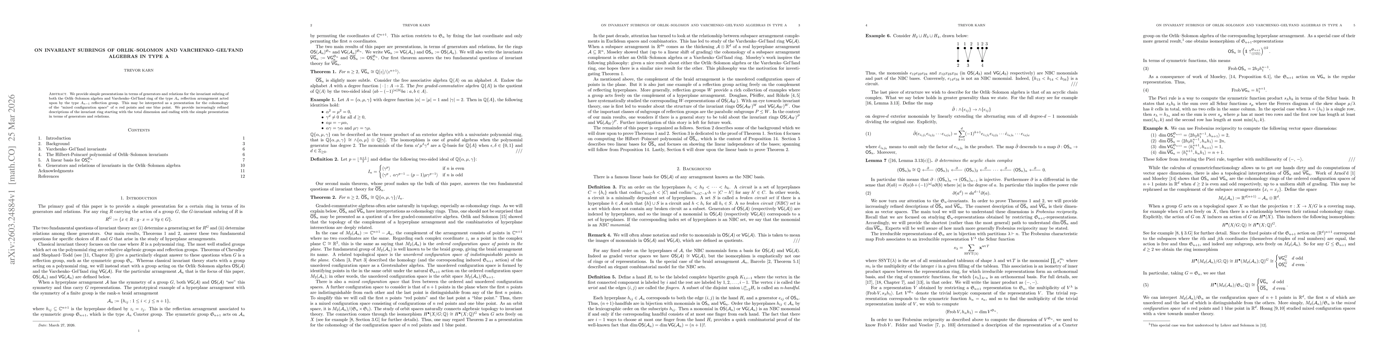 Thumbnail for On invariant subrings of Orlik--Solomon and Varchenko--Gel'fand algebras in type A