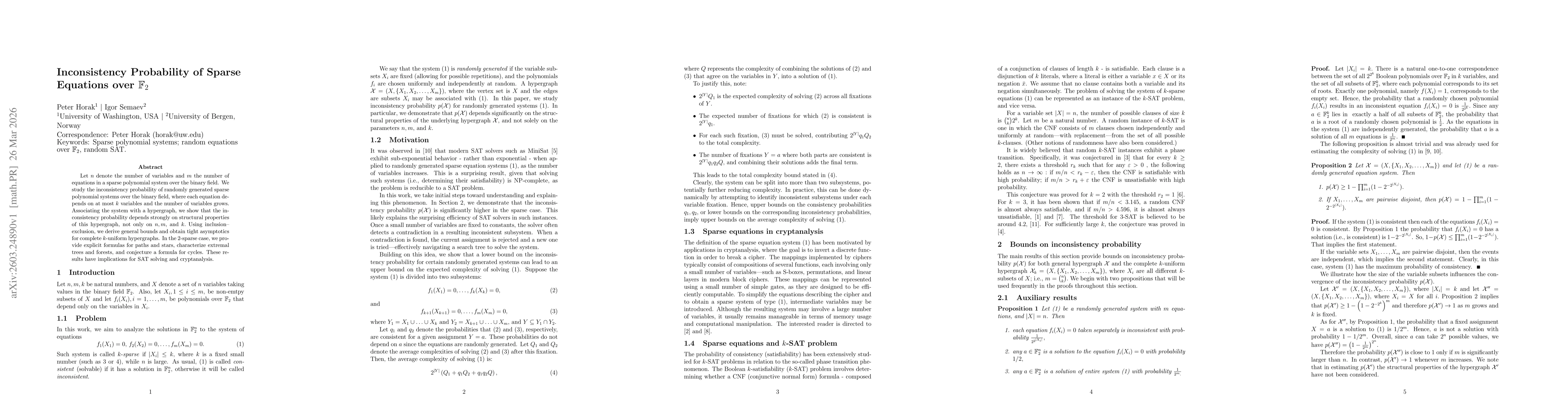Thumbnail for Inconsistency Probability of Sparse Equations over F2