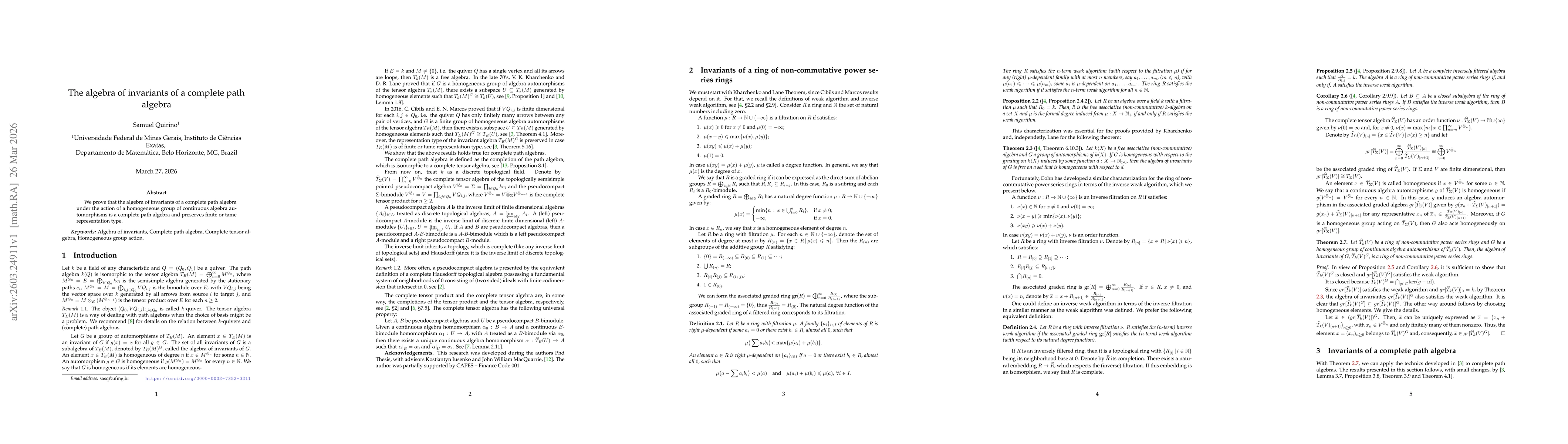 Thumbnail for The algebra of invariants of a complete path algebra