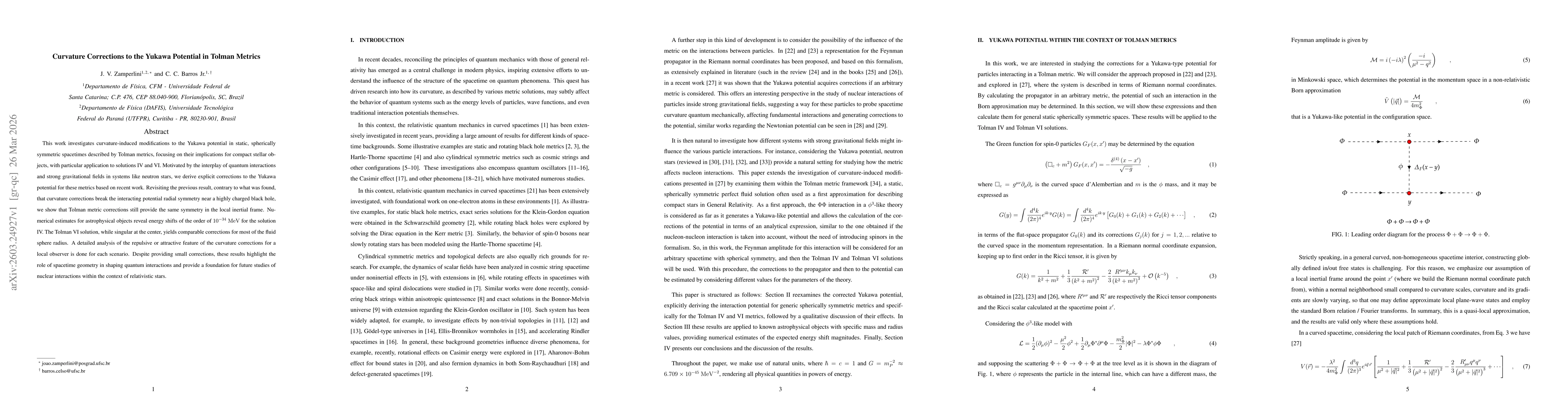 Thumbnail for Curvature Corrections to the Yukawa Potential in Tolman Metrics