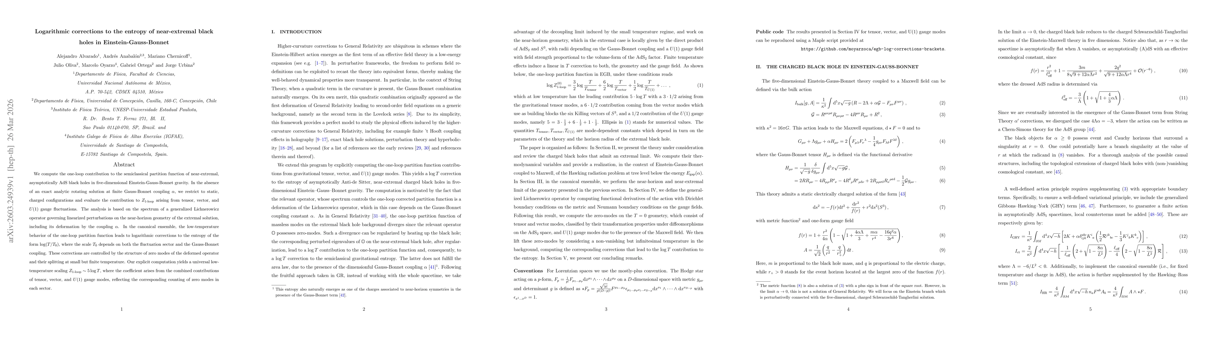 Thumbnail for Logarithmic corrections to the entropy of near-extremal black holes in Einstein-Gauss-Bonnet