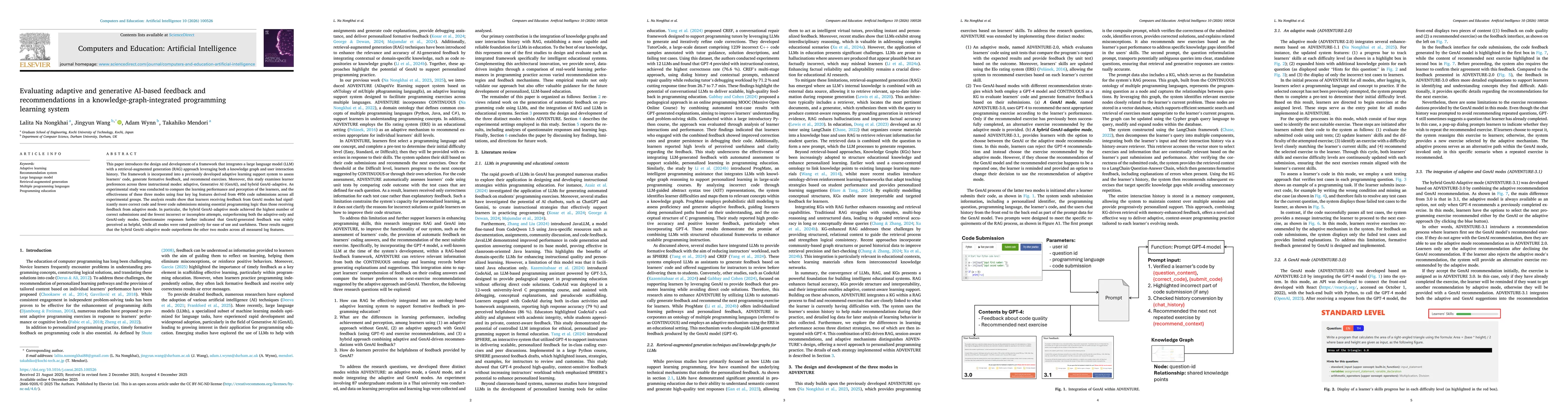 Thumbnail for Evaluating adaptive and generative AI-based feedback and recommendations in a knowledge-graph-integrated programming learning system