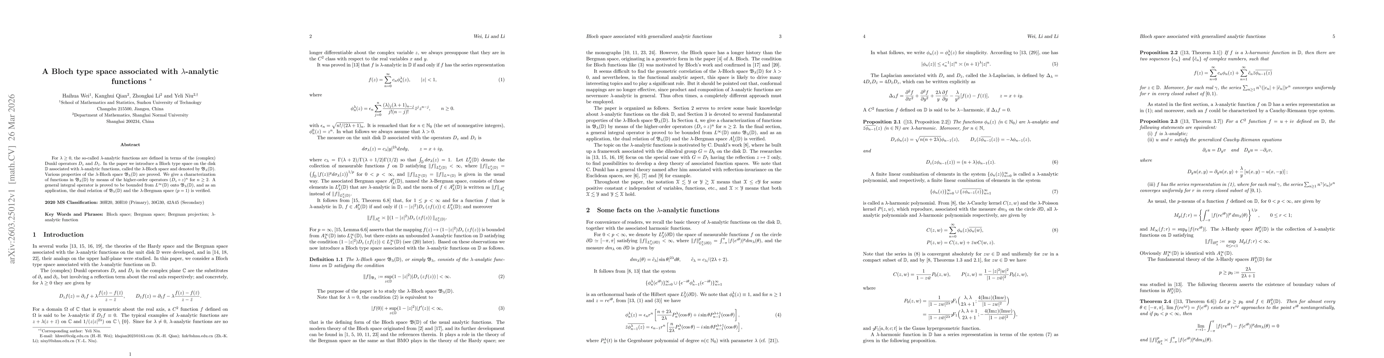 Thumbnail for A Bloch type space associated with λ-analytic functions