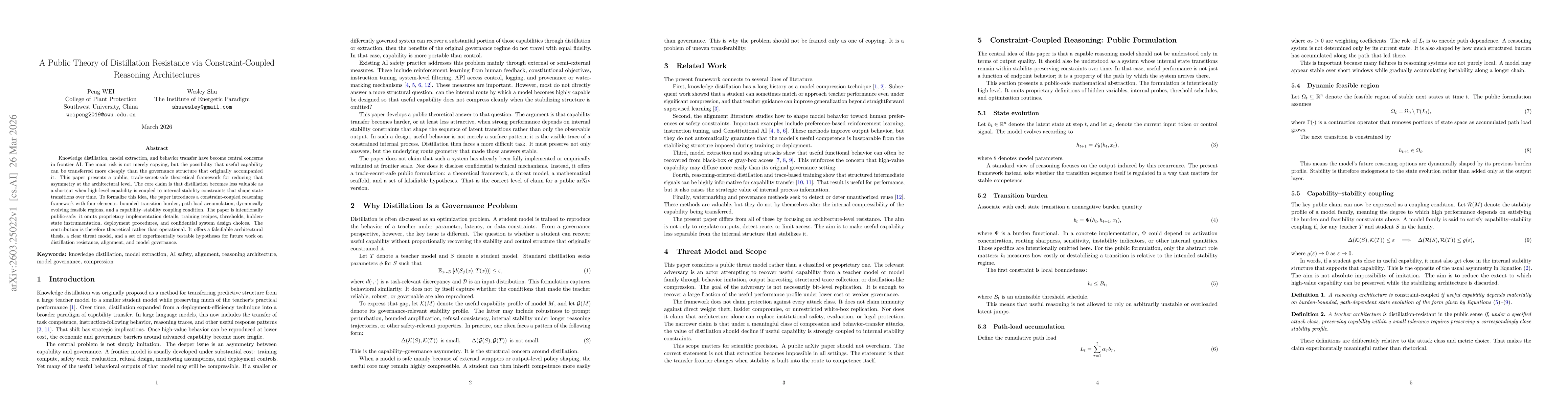 Thumbnail for A Public Theory of Distillation Resistance via Constraint-Coupled Reasoning Architectures