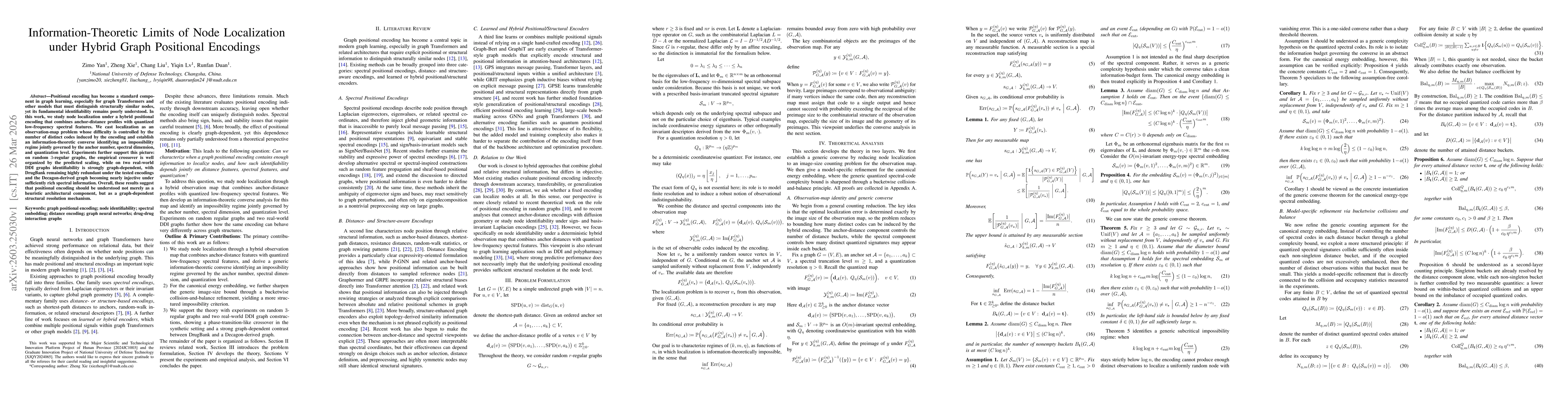 Thumbnail for Information-Theoretic Limits of Node Localization under Hybrid Graph Positional Encodings