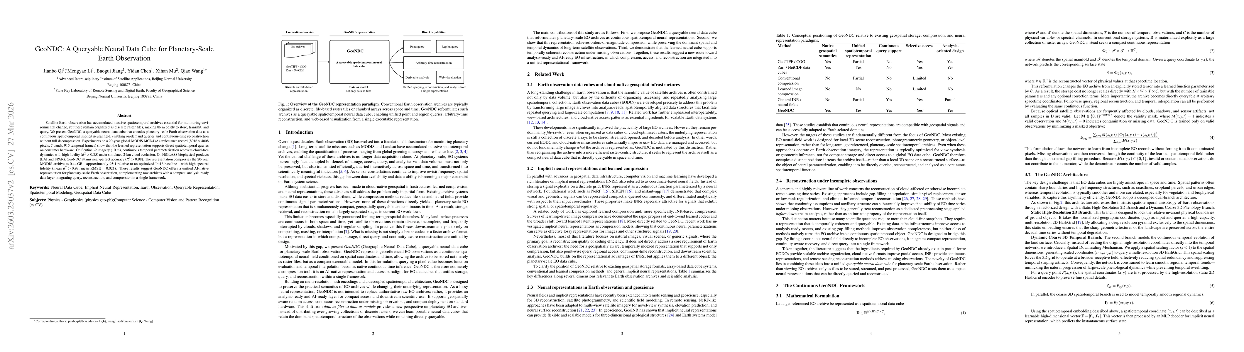 Thumbnail for GeoNDC: A Queryable Neural Data Cube for Planetary-Scale Earth Observation