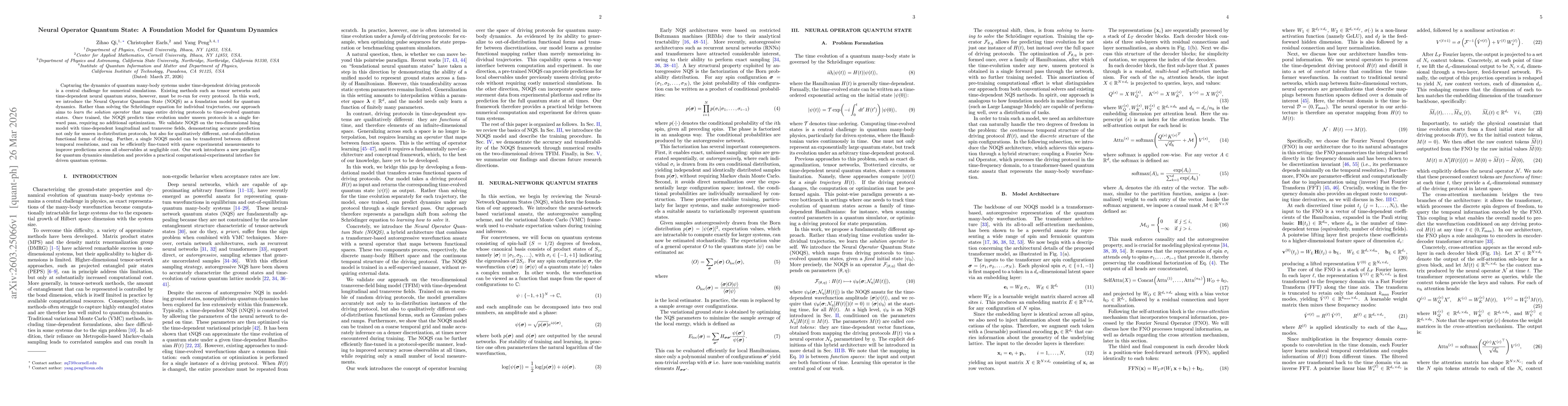 Thumbnail for Neural Operator Quantum State: A Foundation Model for Quantum Dynamics