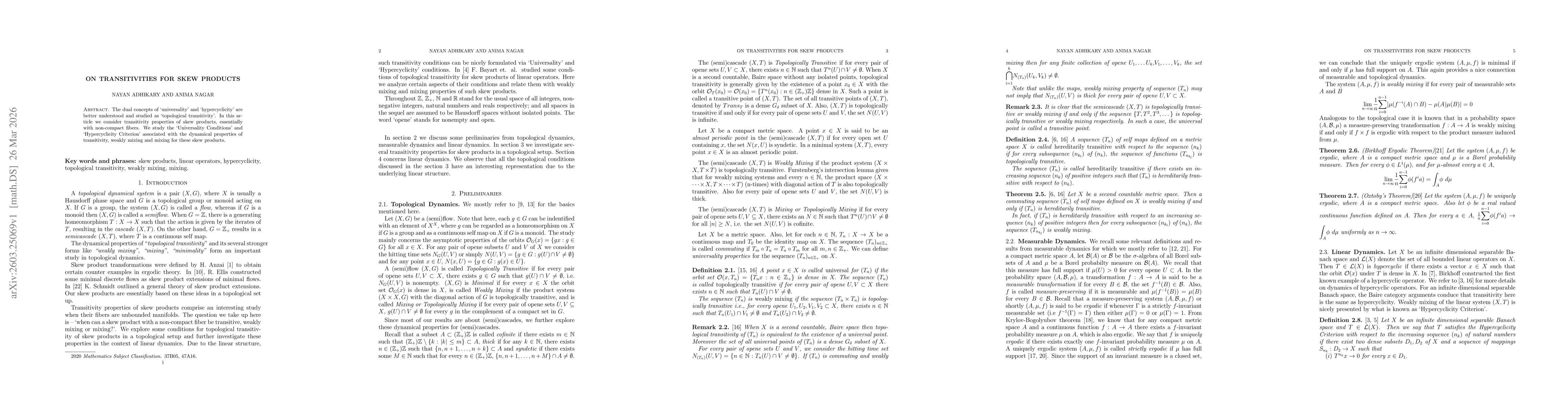 Thumbnail for On Transitivities for Skew Products