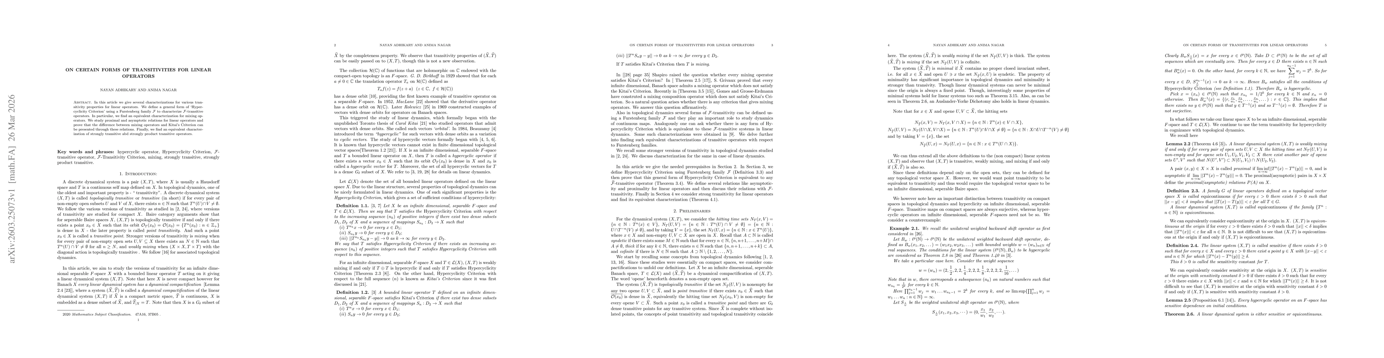 Thumbnail for On Certain forms of Transitivities for Linear Operators