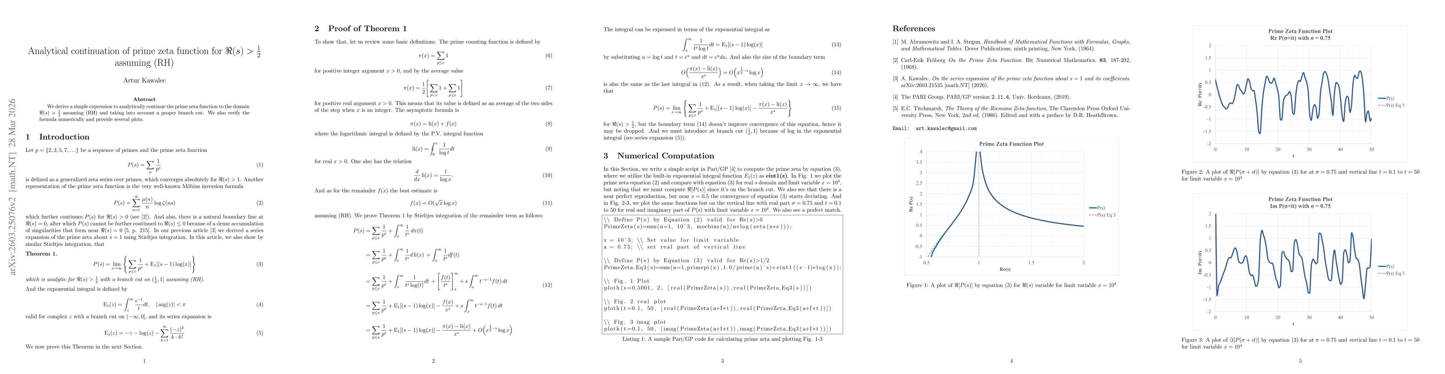 Thumbnail for Analytical continuation of prime zeta function for $\Re(s)>\frac{1}{2}$ assuming (RH)