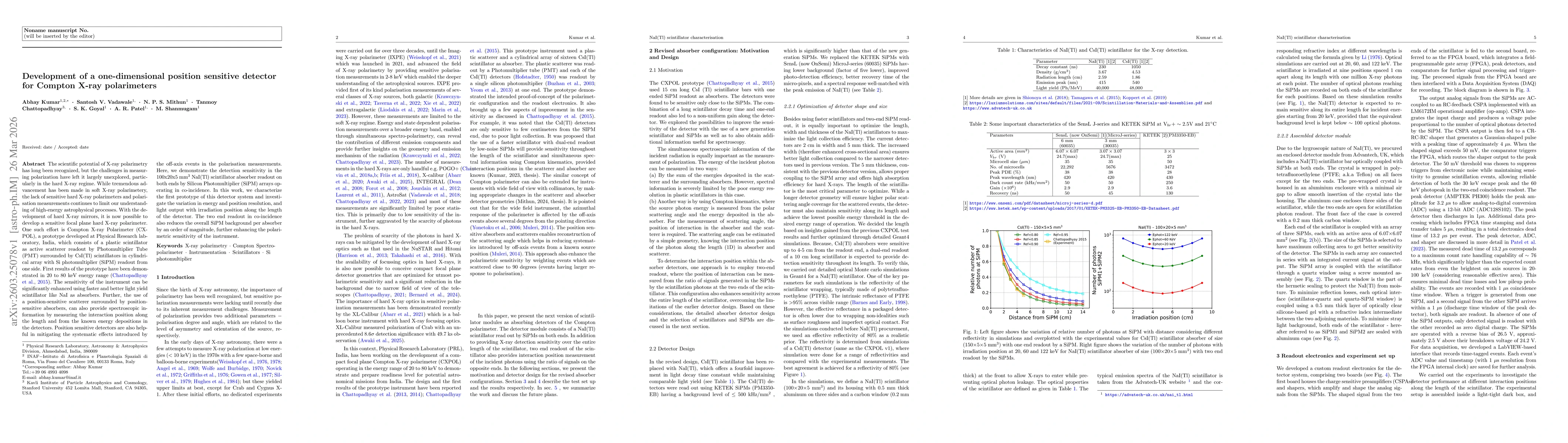 Thumbnail for Development of a one-dimensional position sensitive detector for Compton X-ray polarimeters