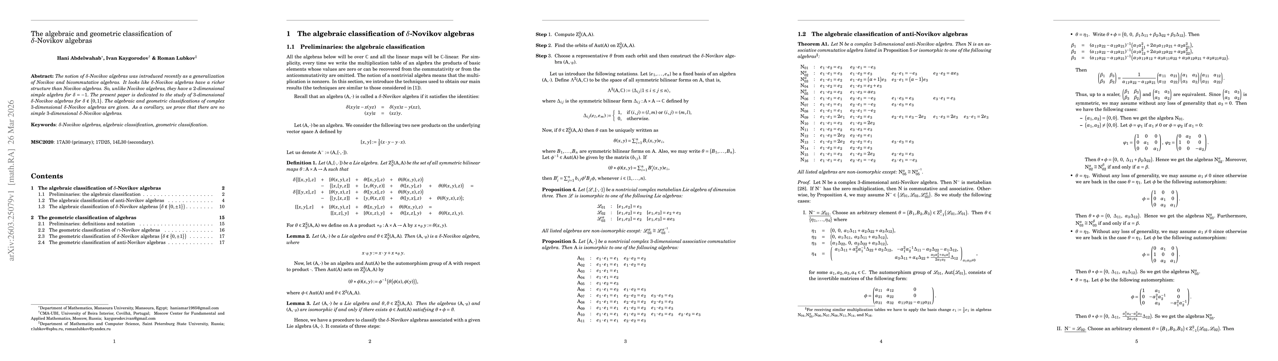 Thumbnail for The algebraic and geometric classification of $δ$-Novikov algebras