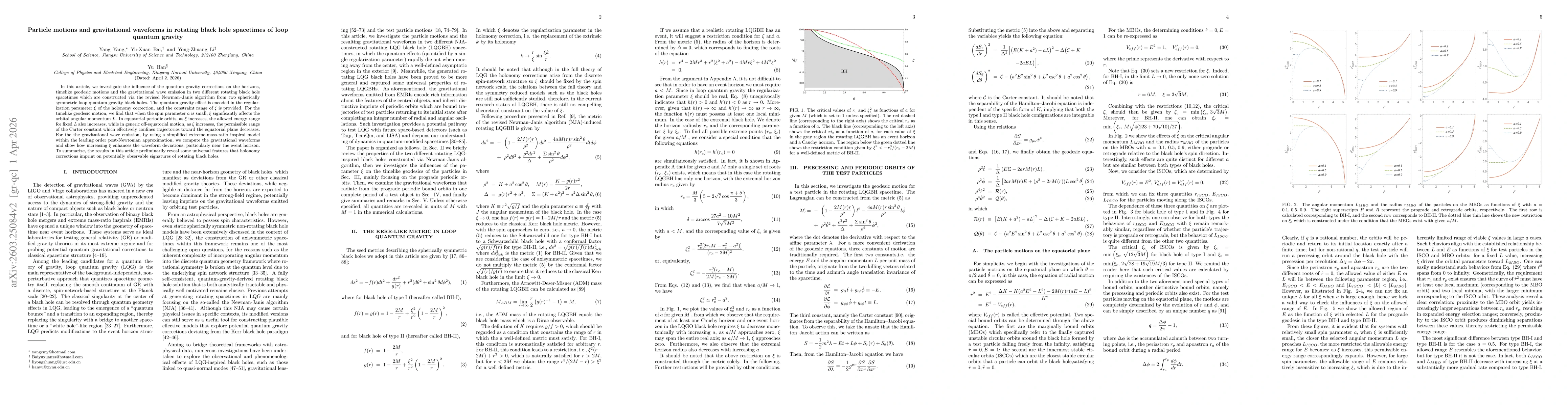 Thumbnail for Particle motions and gravitational waveforms in rotating black hole spacetimes of loop quantum gravity