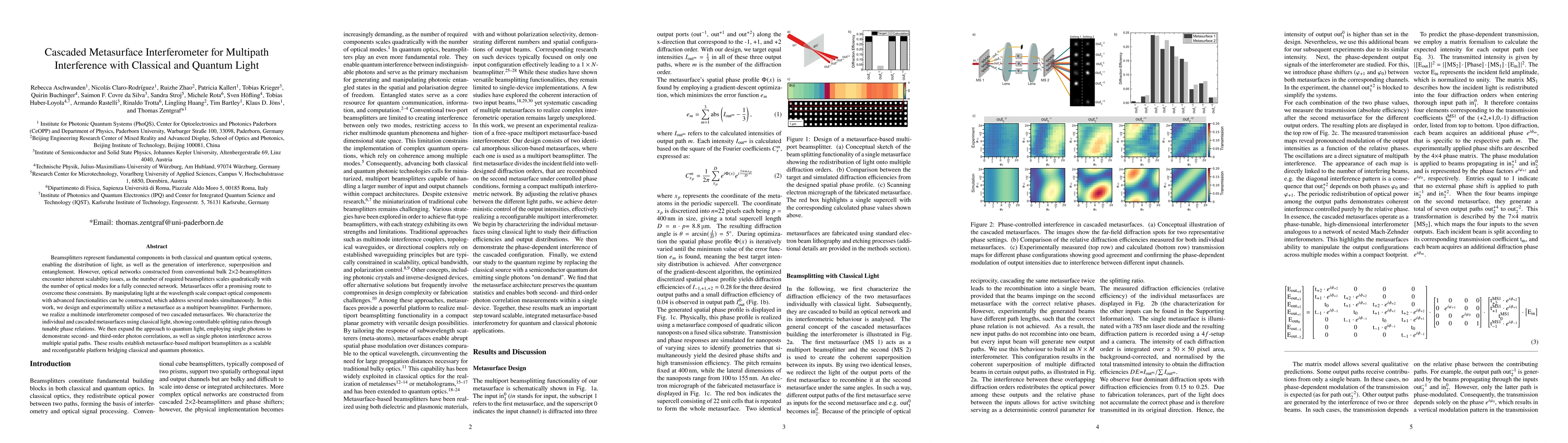Thumbnail for Cascaded Metasurface Interferometer for Multipath Interference with Classical and Quantum Light