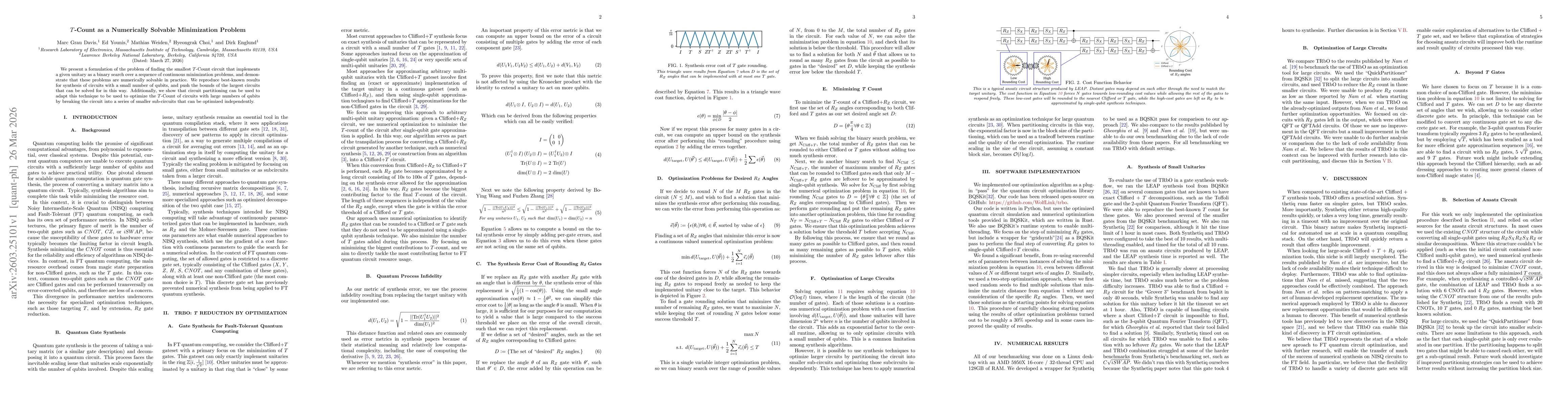 Thumbnail for T Count as a Numerically Solvable Minimization Problem