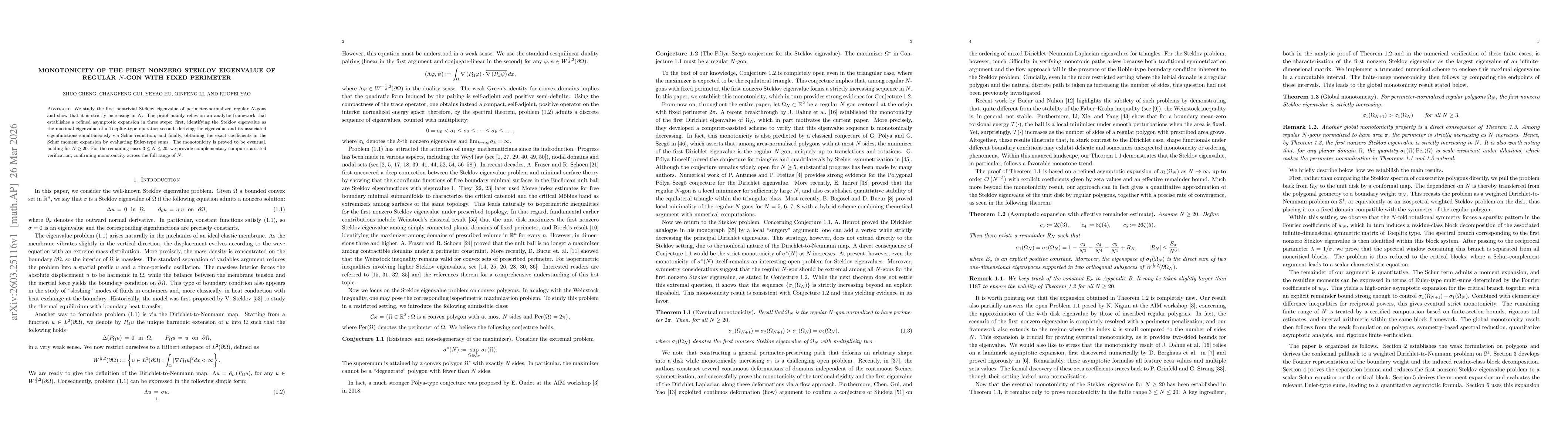 Thumbnail for Monotonicity of the first nonzero Steklov eigenvalue of regular $N$-gon with fixed perimeter