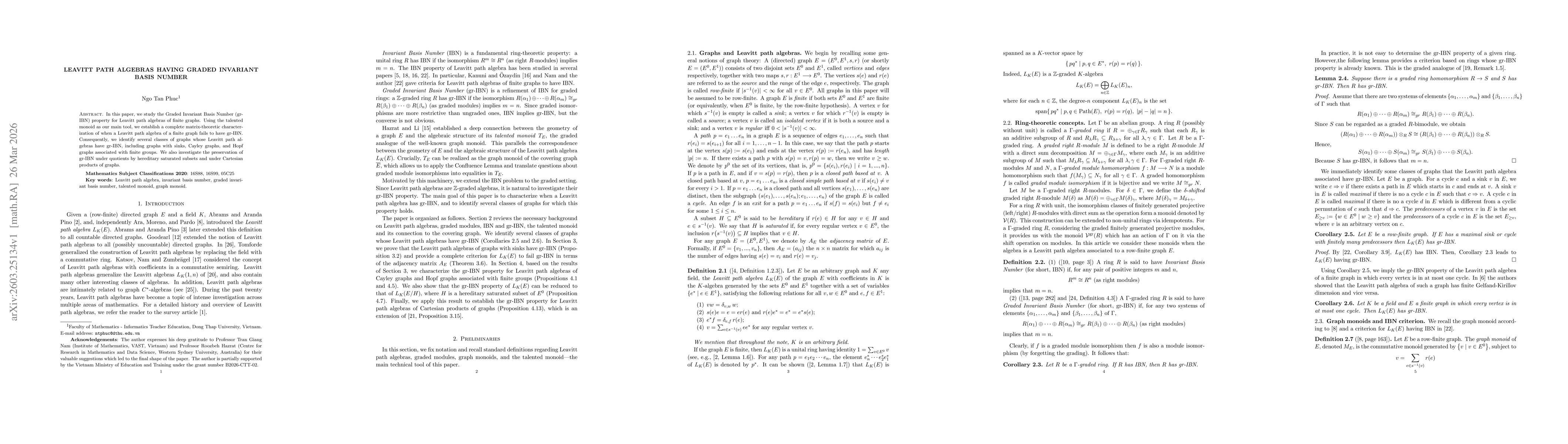 Thumbnail for Leavitt path algebras having Graded Invariant Basis Number